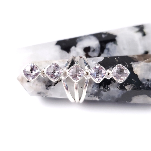 Sterling Silver 5 Stone Cushion Cut Pale Lavender Kunzite Crawler Ring Size 8 - Picture 2 of 16